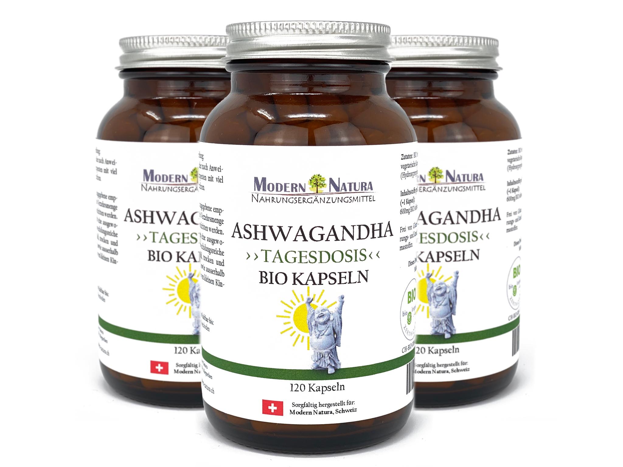BIO Ashwagandha Dreierpack (3x 120 Kapseln) Vegan & Glutenfrei - Mit reinem Ashwagandha Pulver